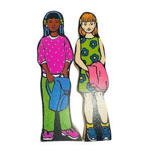 Vintage Inspired Wooden Children Figurines Set Wedgies Career Lot of 2